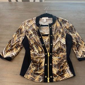 Jospeh Ribkoff Blk&Gold-W Sz- 14 set. Tank & zipped jacket, 3/4 sleeves.